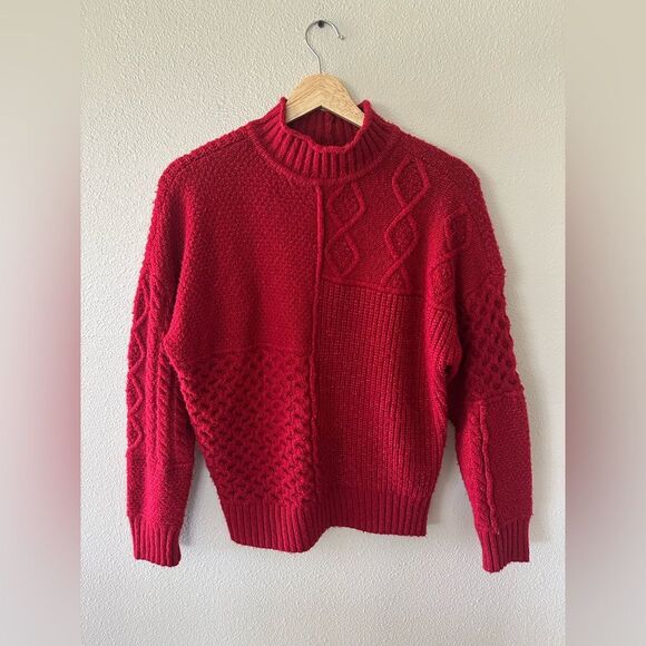 American Eagle Block Knit Red Heathered Oversized Cowl Neck Sweater Size XS - Picture 1 of 5